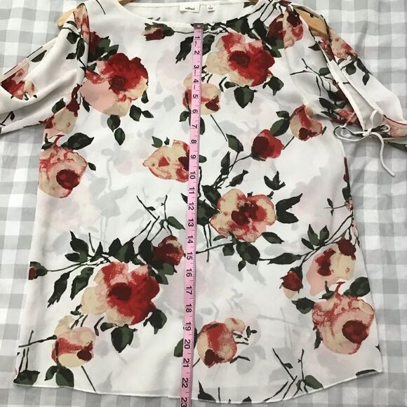 2/40$ WILFRED white floral blouse Grandmacore silky open arm long sleeve small - Picture 9 of 12